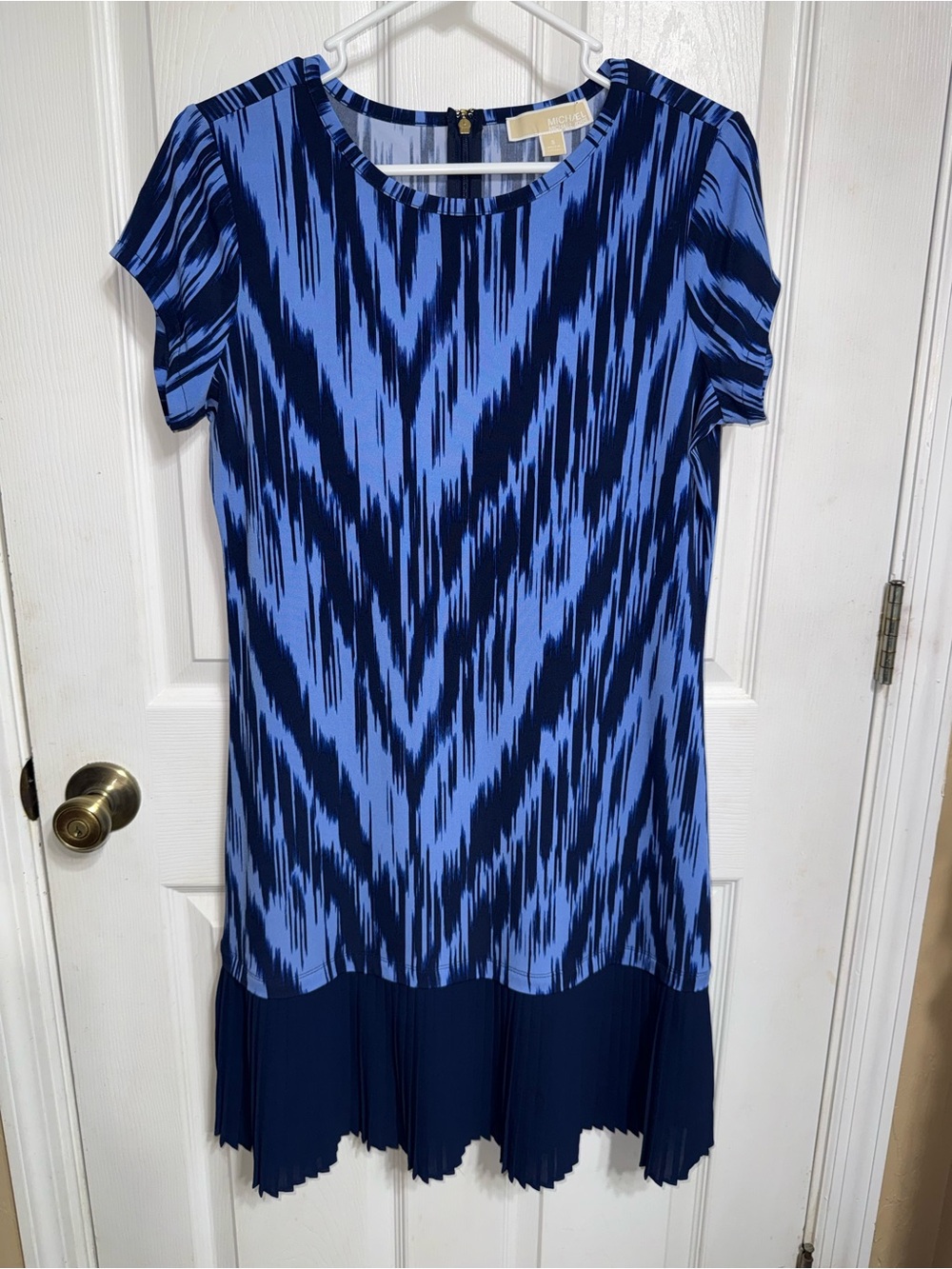 Michael Kors Navy and Blue Patterned Dress with Gold Hardware
